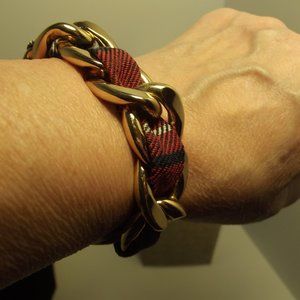 Scottish Tartan Fabric & Gold Link Chain Bracelet Snap Closure NEW